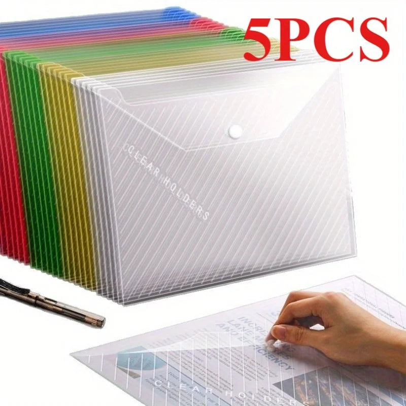 5-Pack A4 Waterproof Snap File Bags – Transparent Storage