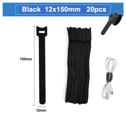 Reusable Self-Adhesive Nylon Hook & Loop Cable Straps 12×150mm
