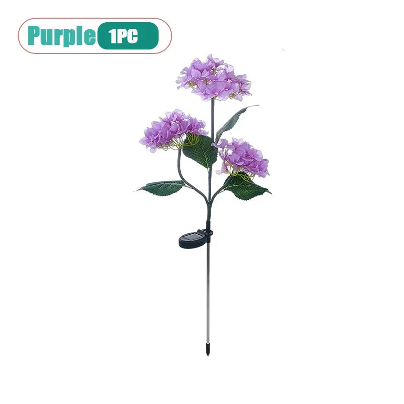 Solar Hydrangea Stake Lights 3-Head Blue Flower Garden Decor