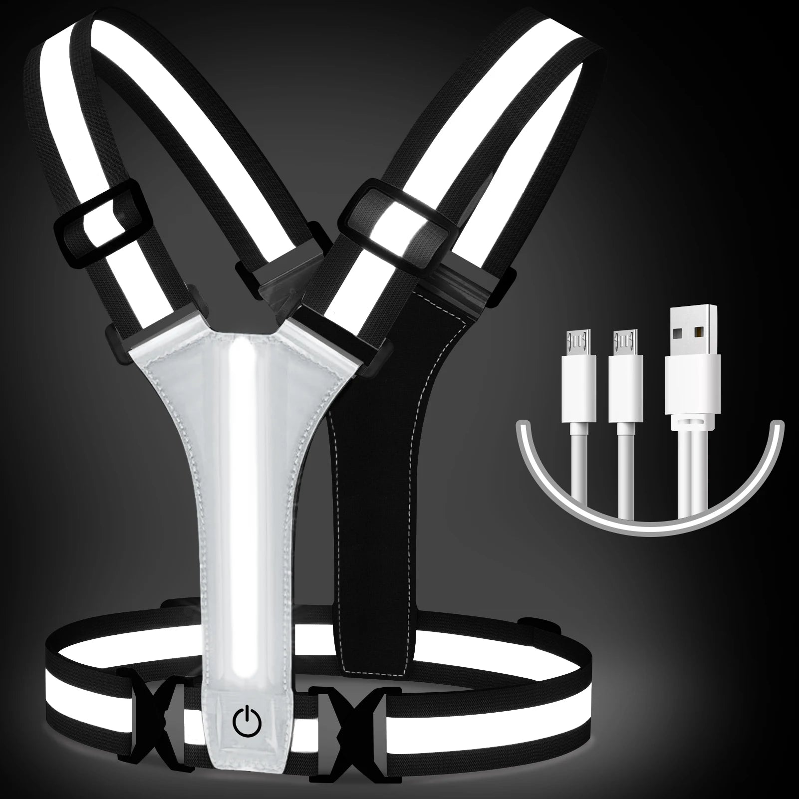 LED Running Vest USB Rechargeable Reflective Cycling Security Vest High Visibility Night Running Riding Clothing for Kids Adults Peaceful Pleasures Health and Wellness White