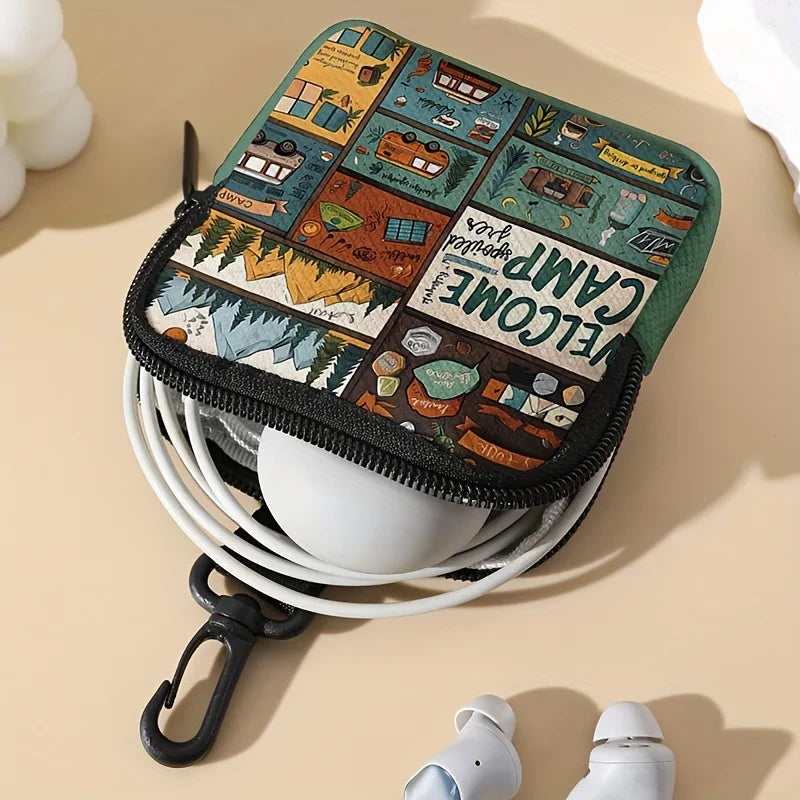Camp print coin purse faux leather waterproof imitation leather zipper storage bag multifunctional mini earphone case Peaceful Pleasures Health and Wellness