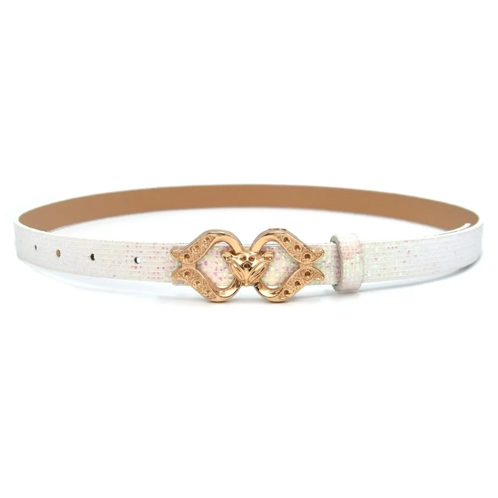 Women's Rhinestone Glitter Belt – Fox Buckle PU Leather