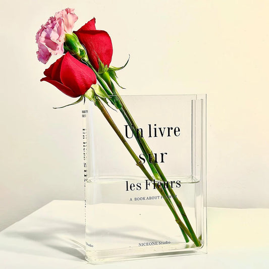 Clear Acrylic Book Vase for Flowers – Transparent Tabletop & Bookshelf Flower Vase, Modern Home Decor Peaceful Pleasures Health and Wellness