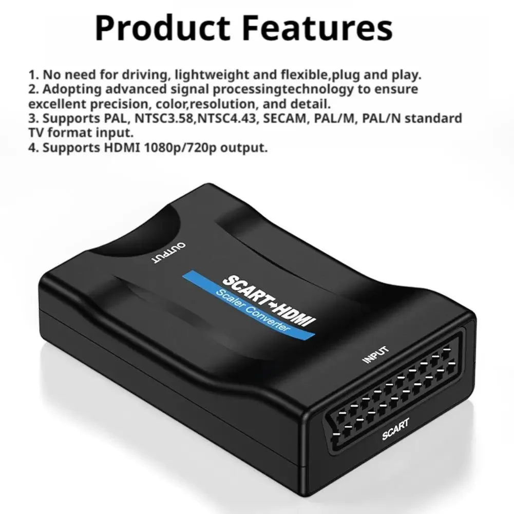 HDMI-compatible to SCART Video Audio Converter with Power Adapter, 1080P Upscale Signal Adapter for HDTV Sky Box DVD Television Peaceful Pleasures Health and Wellness