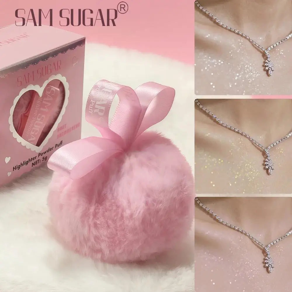 SAM SUGAR Pink Peach Shimmer Highlighter Powder Puff | Face & Body