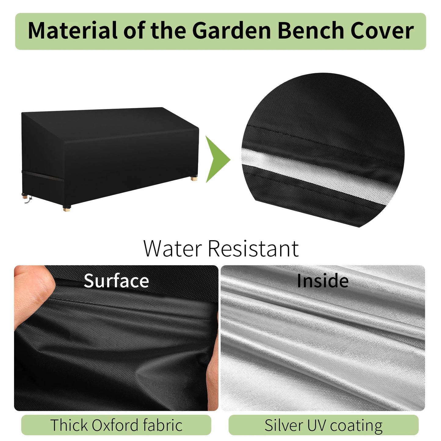 Waterproof Garden Bench Cover 162x66x66x89CM 3 Seater Heavy Duty Oxford Fabric Bench Covers for Bench Seat Love Seat Patio Couch Peaceful Pleasures Health and Wellness