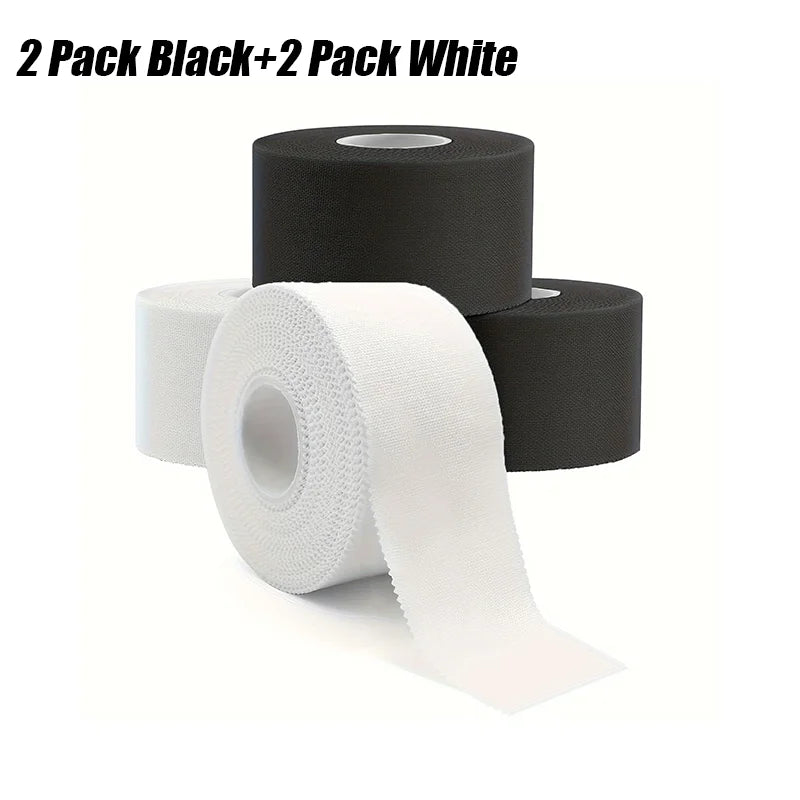 4 Rolls 3.8cm×9.1m Black White Cotton Tape Sports Tape Self-Adhesive Bandage Breathable Flexible Fabric Non Woven Bandage Peaceful Pleasures Health and Wellness 2Black 2White