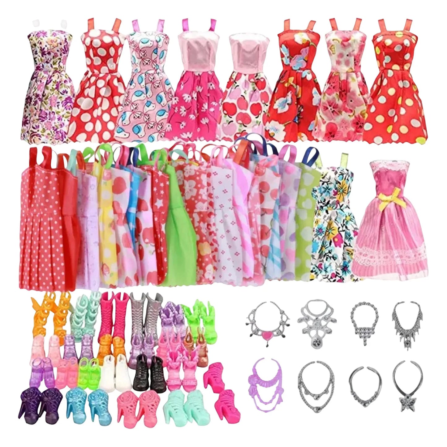 32 pcs Random Doll Clothes and Accessories 10pcs Fashion Dresses 22pcs Shoes Glasses Necklaces Handbag for Barbie Doll Peaceful Pleasures Health and Wellness B One Size