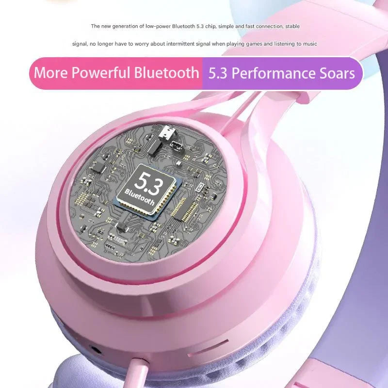RGB Lighting Headphone For PC Computer iPad Cat Ear Gaming Headset Noise Reduction Headphones With Microphone Children Gift Peaceful Pleasures Health and Wellness