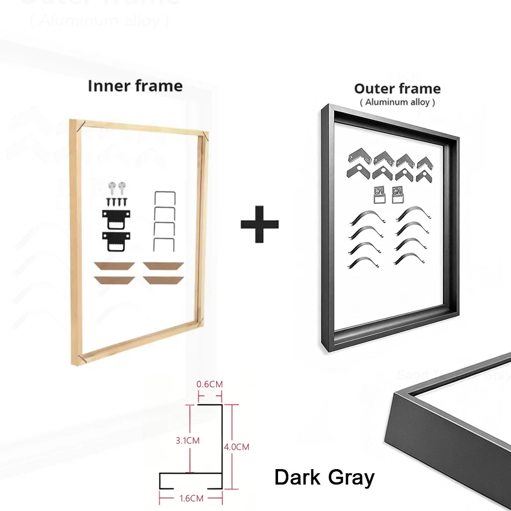 Metal Aluminum Outer Frame and Wooden Inner Frame Canvas Prints Painting DIY Frame Kit Multi-color for Home Decoration Peaceful Pleasures Health and Wellness 100x150cm Dark Gray Set