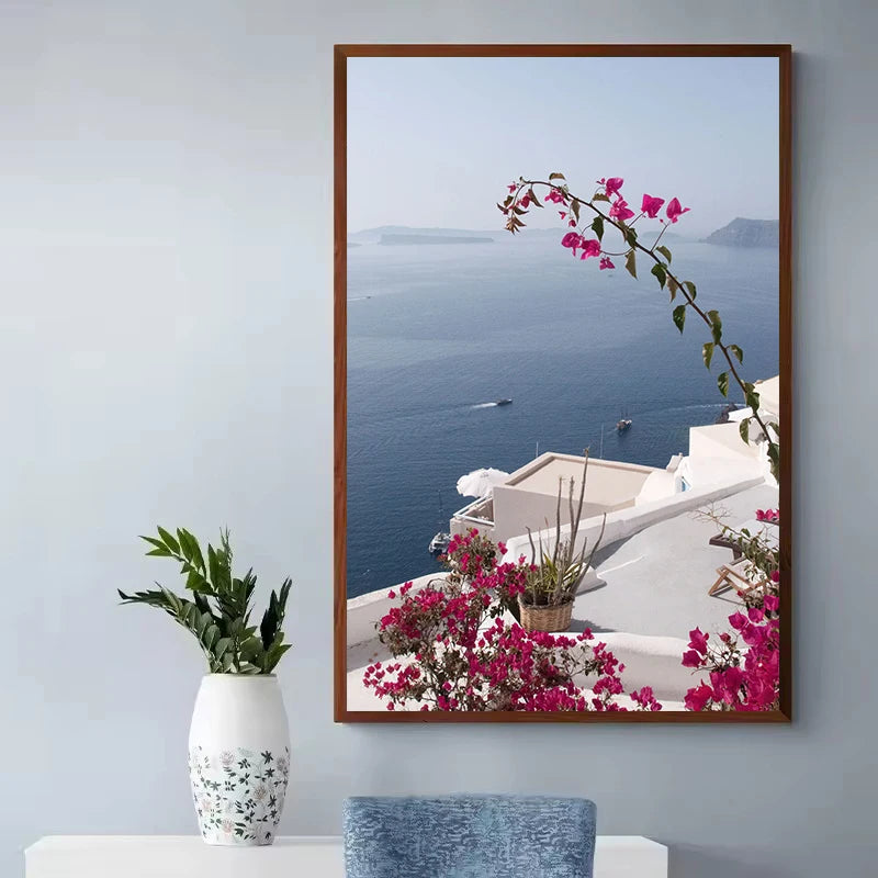 Santorini Greece Canvas Wall Art | Aesthetic Travel Poster