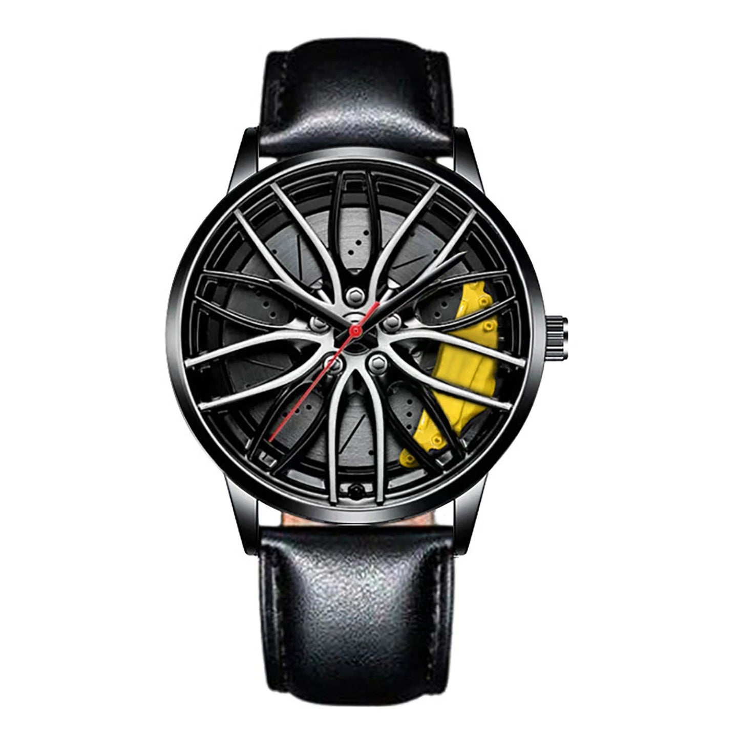Business Luxury Quartz Watch Car Sport Rim Automatic Movement Round Dial Clock Watches Machinery Men Sport Watch Peaceful Pleasures Health and Wellness B Yellow Belt