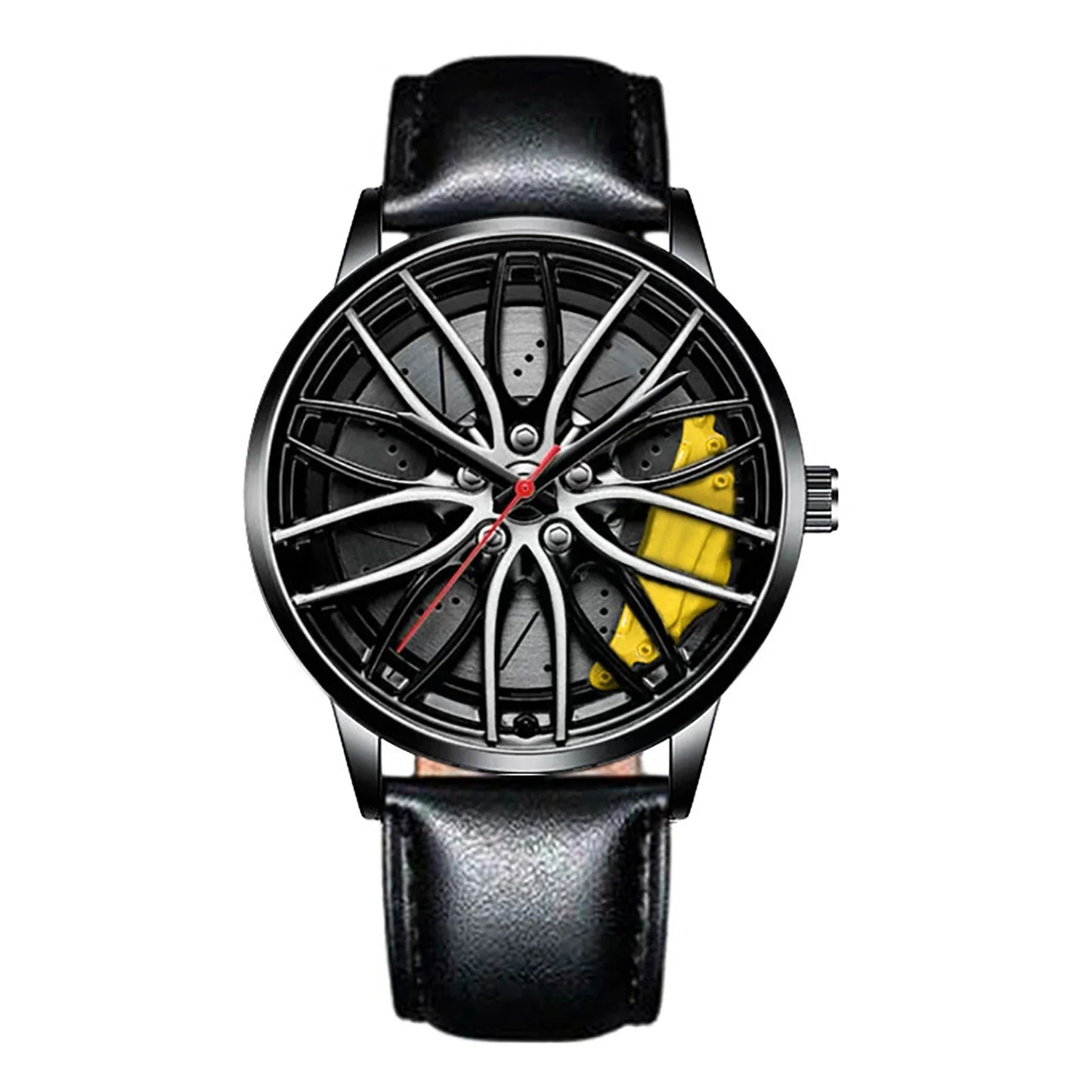 Men's Car Rim Quartz Watch – Leather Strap Round Dial