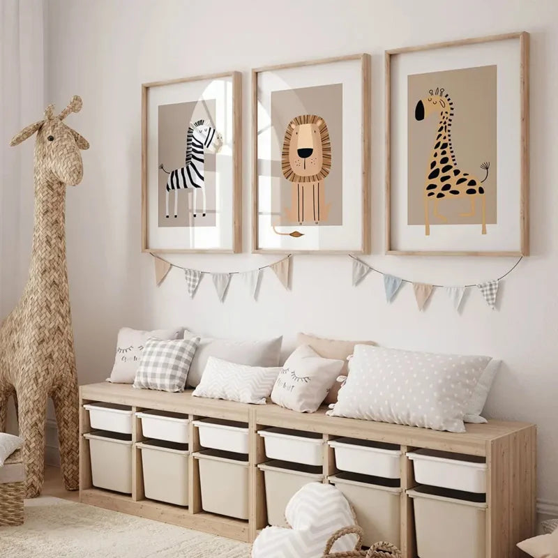 Nordic Cartoon Wildlife Canvas Wall Art | Kids Nursery Decor Canvas Wall Art Print Peaceful Pleasures Health and Wellness