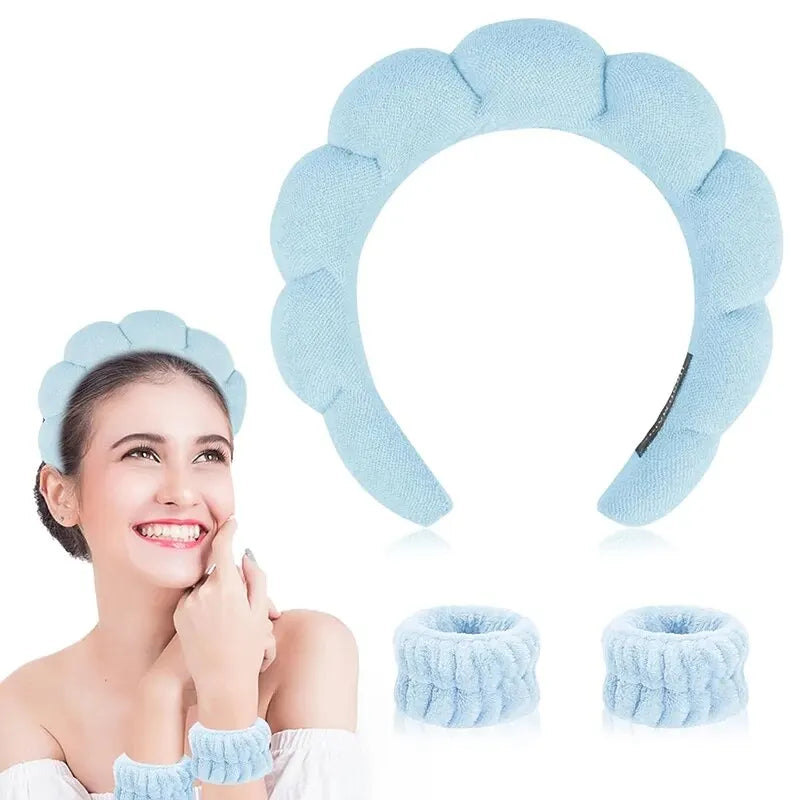 Hair Band Wash Face Shower Cloud Sponge Hair Band Makeup Removal Band Hair Bubble Soft Headband Popular in Europe and America Peaceful Pleasures Health and Wellness Blue