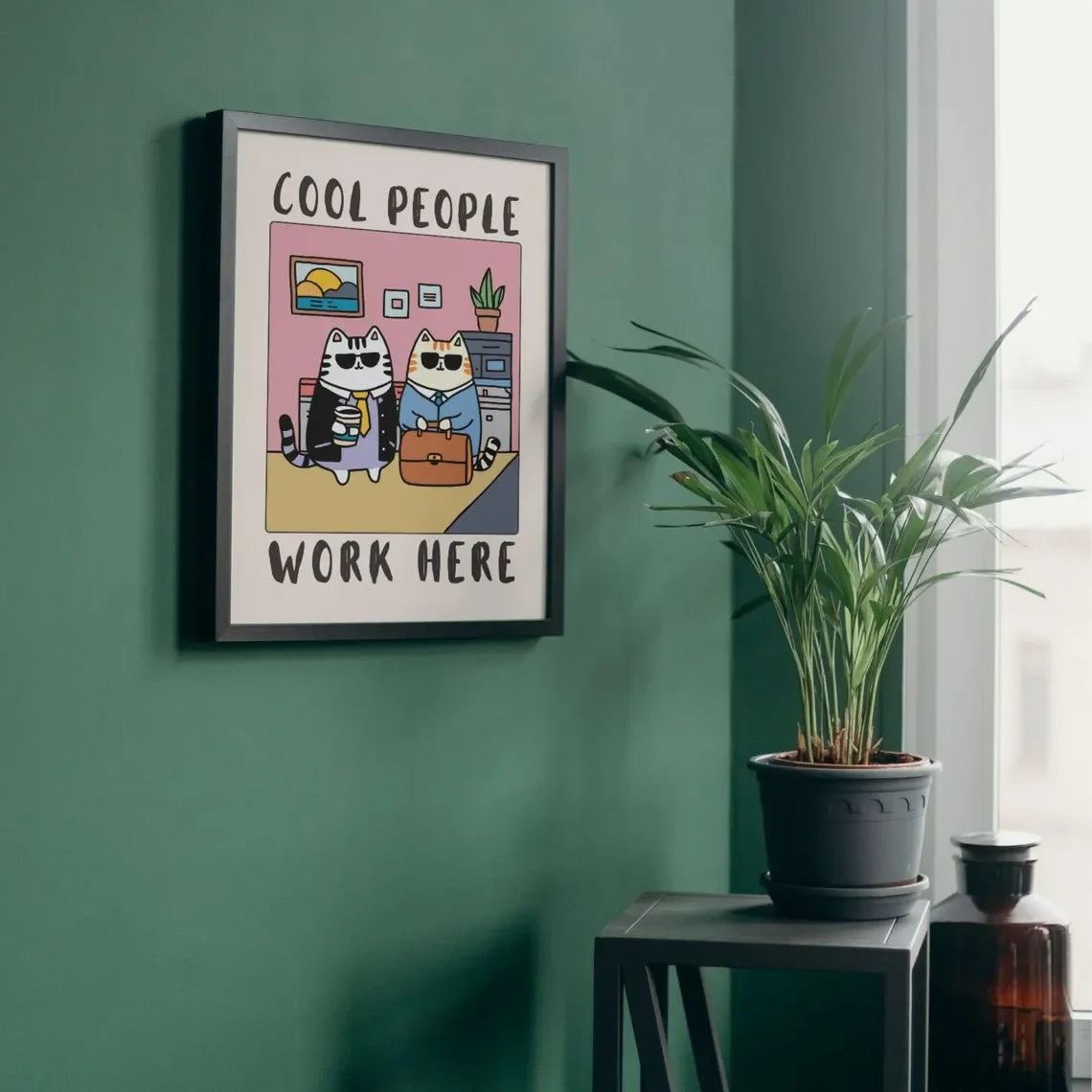 Cool People Work Here Cat Poster | Funny Office Wall Art Canvas Wall Poster Peaceful Pleasures Health and Wellness
