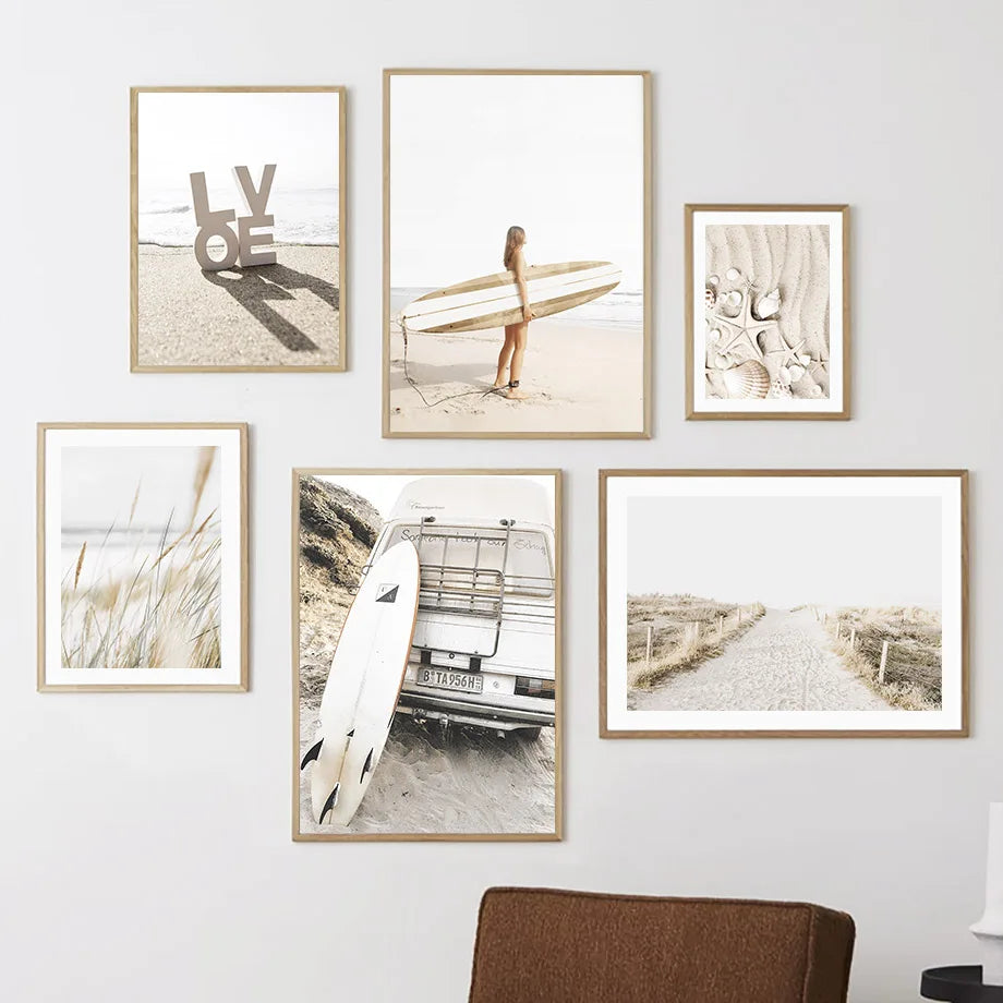 Summer Beach Canvas Wall Art | Surf Landscape Beige Poster Canvas Wall Art Peaceful Pleasures Health and Wellness