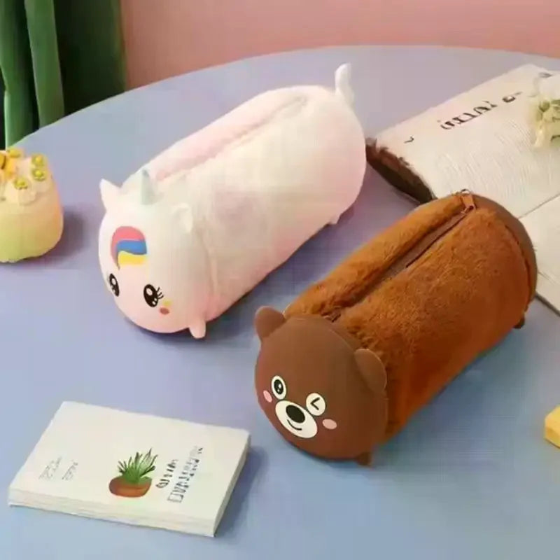 Cute Cartoon Plush Pencil Case – Large Capacity Storage Bag