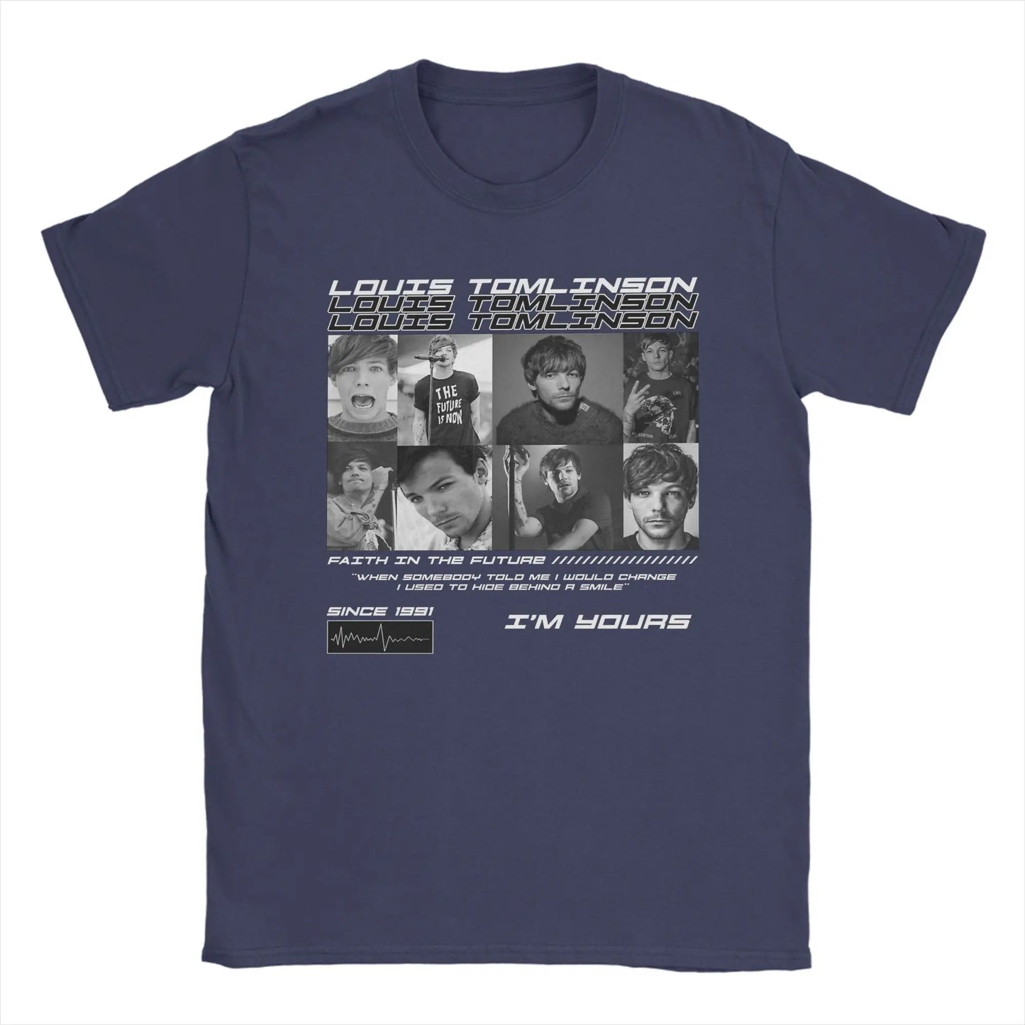 Louis Tomlinsons Men T Shirts I'm Yours Fun Tees Short Sleeve Crew Neck T-Shirt 100% Cotton Big Size Clothes Peaceful Pleasures Health and Wellness Navy Blue S