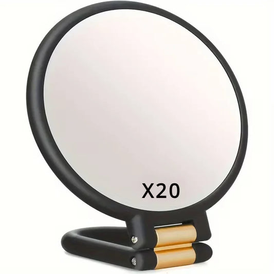 Double-Sided Handheld Makeup Mirror | 20x Magnification Foldable Makeup Mirror Peaceful Pleasures Health and Wellness black
