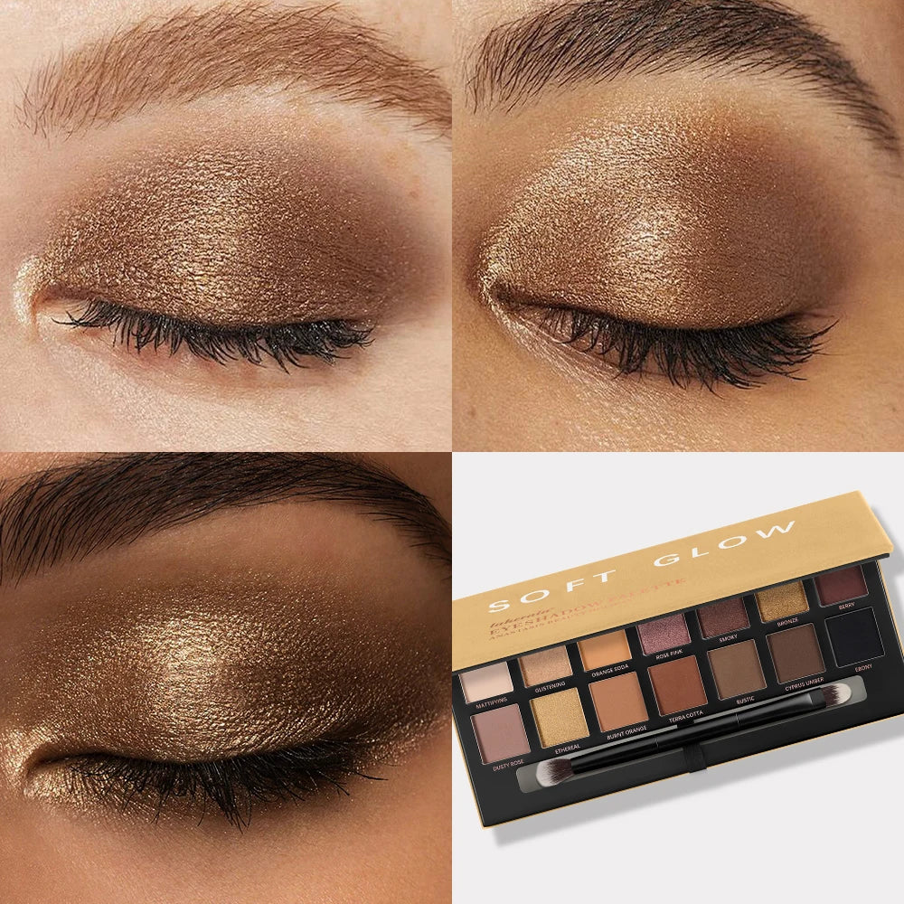 14 Colors Eyeshadow Palettes Glow and Matte Bright Sparkly Tones Contour Brighten Multifunctional Eyeshadow Palettes Makeup Peaceful Pleasures Health and Wellness