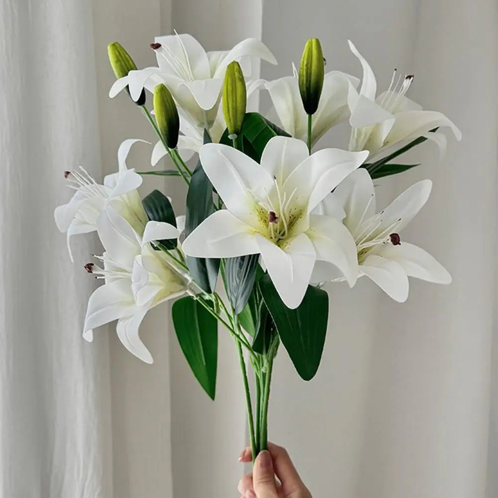 Silk Artificial Lily Bouquet | Faux Flowers for Wedding & Home