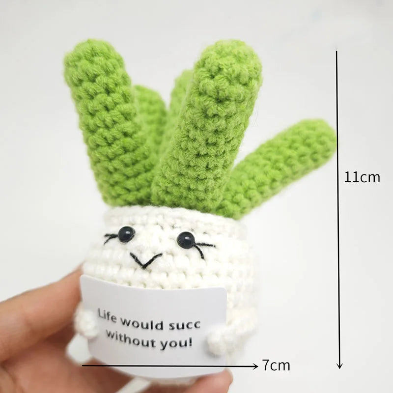 Crochet Sunflower Pot Ornament | Handmade Gift with Positivity Card