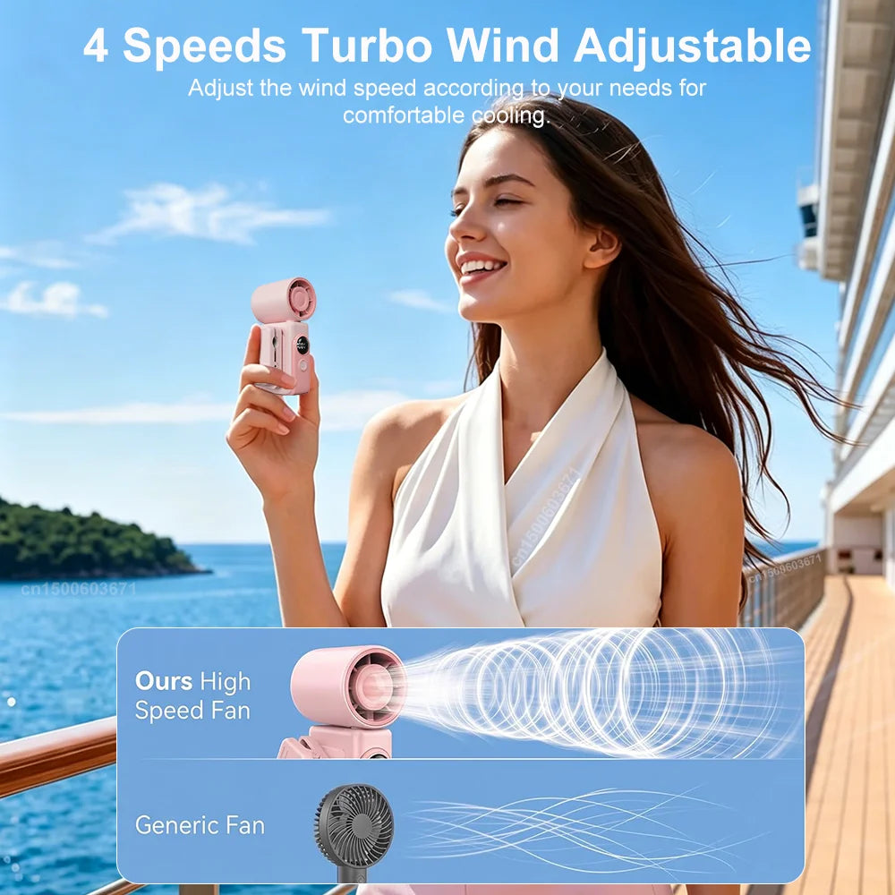 Mini Clip-on Fan Handheld Pocket Fan Rechargeable Digital Display Air Cooling Fan for Outdoor Travel Portable Umbrella Clip Fan Peaceful Pleasures Health and Wellness