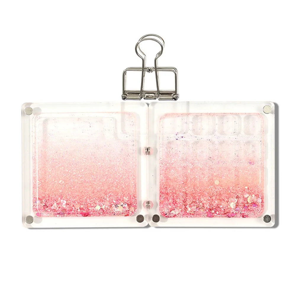 Acrylic Watercolor Paint Palette Magnetic Quicksand Travel Painting Tray Foldable Waterproof Paint Pigment Box Outdoor Peaceful Pleasures Health and Wellness -Pink-15 Grid
