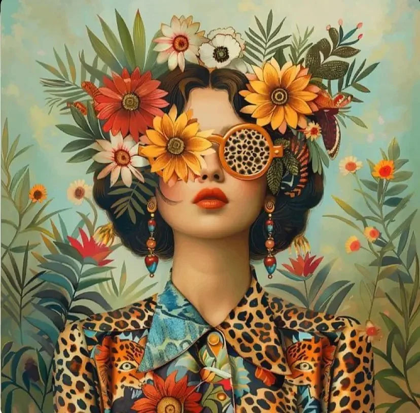 Surrealism Woman Portrait Canvas Painting Wall Art Wonderful Fantasy Fish and Girl Poster Prints for Living Room Home Decor Peaceful Pleasures Health and Wellness ZLH3537 20x20cm Unframed