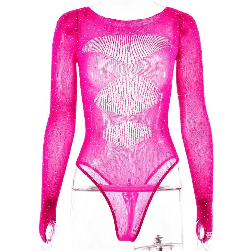 Women's Rhinestone Sheer Lingerie Set | Dance Performance Outfit