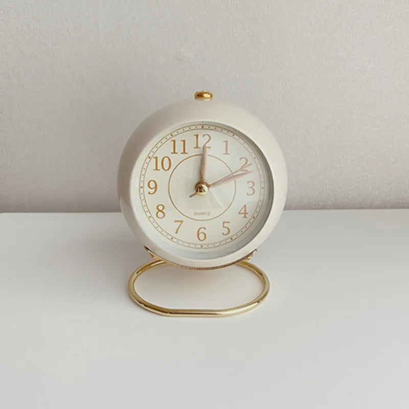 Nordic Style Alarm Clock Digital Quartz Clock Home Ornament Portable Mute Clocks with Metal Stand for Bedroom Decor Peaceful Pleasures Health and Wellness S1-1 White
