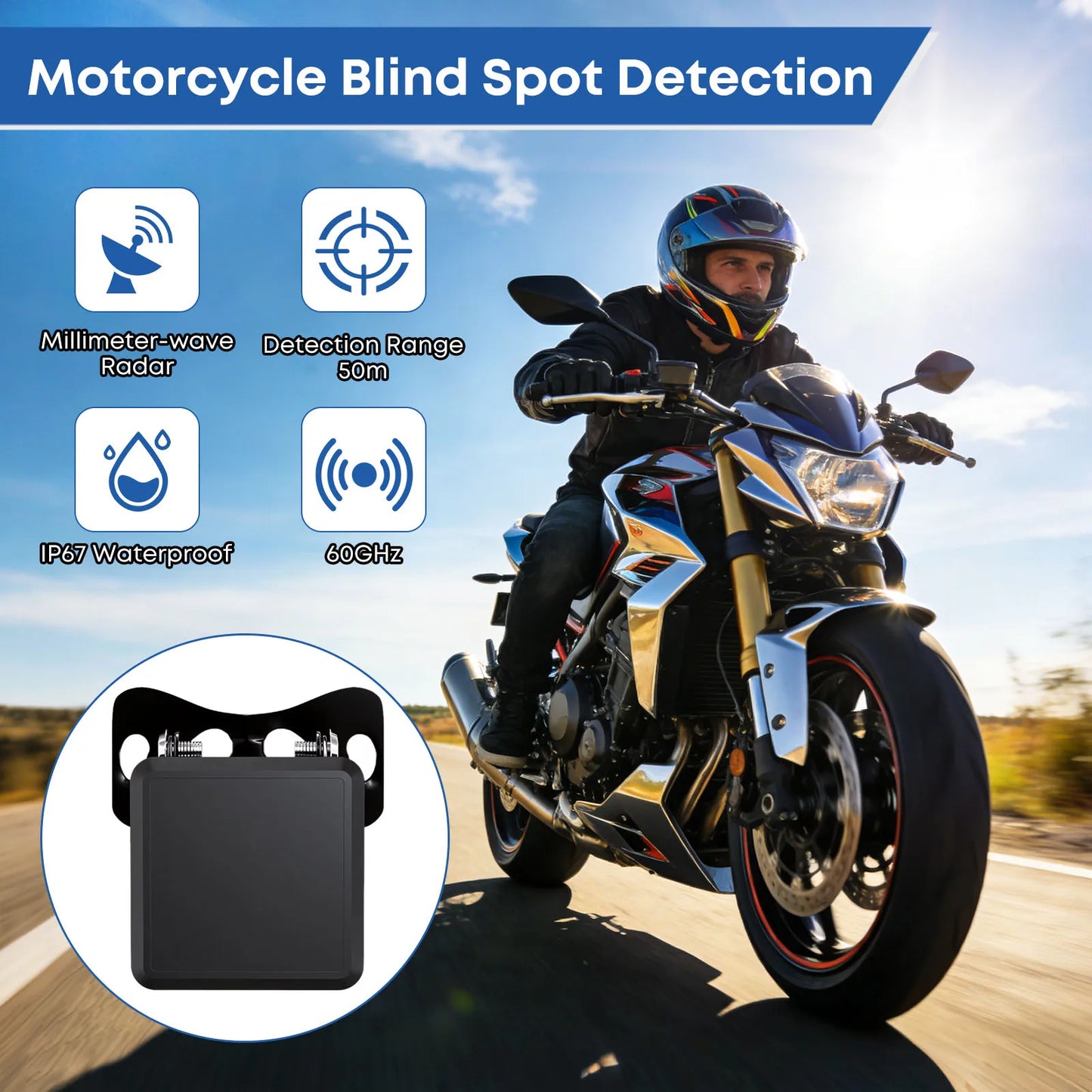 Millimeter Wave Radar Reversing Sensor 60GHz Motorcycle Lane Change Assist Radar IP67 Waterproof for Motorcycles Bicycle E-Bike Peaceful Pleasures Health and Wellness