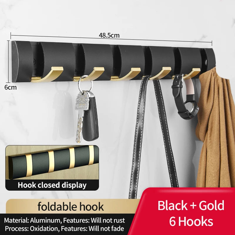 YUNJIEYA 6-Hook Folding Wall Hook Rack – Bathroom & Kitchen