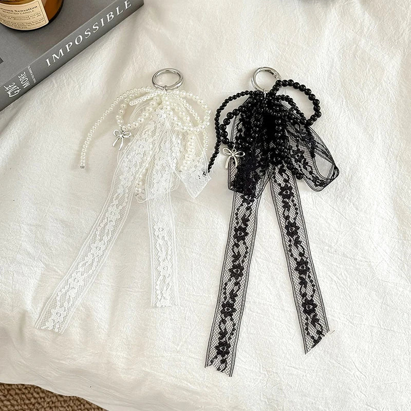 Pearl Lace Bow Charm Keychain – Cute Gift for Women & Girls