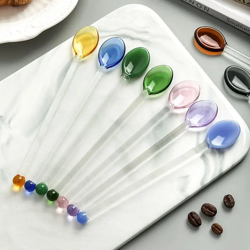 Colorful Glass Stirring Spoons – Long Handle, Heat Resistant