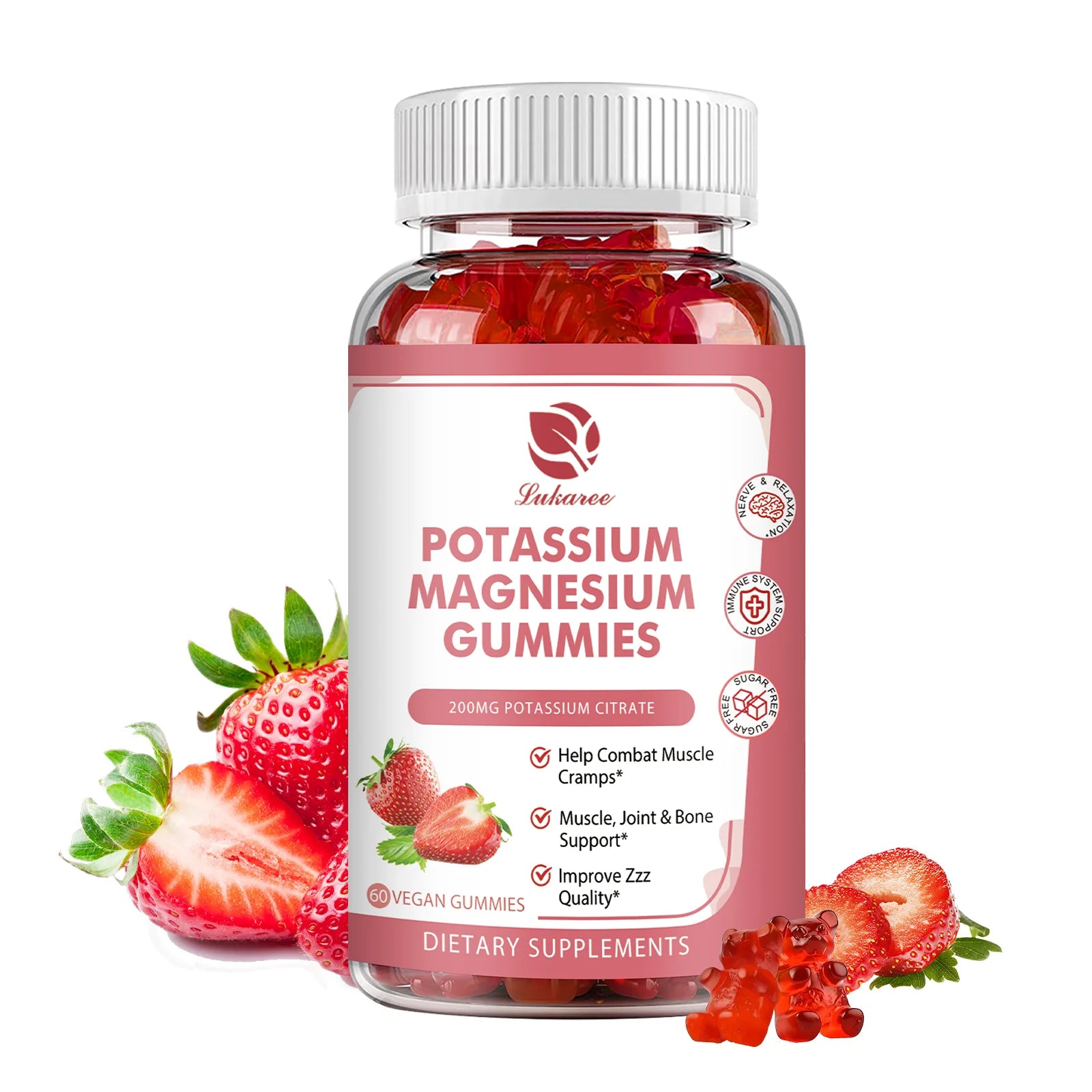 Mulittea Potassium Magnesium Gummies – 10-in-1 Formula for Energy & Leg Cramps Multivitamin Supplement Peaceful Pleasures Health and Wellness 60pcs 1 bottles United States
