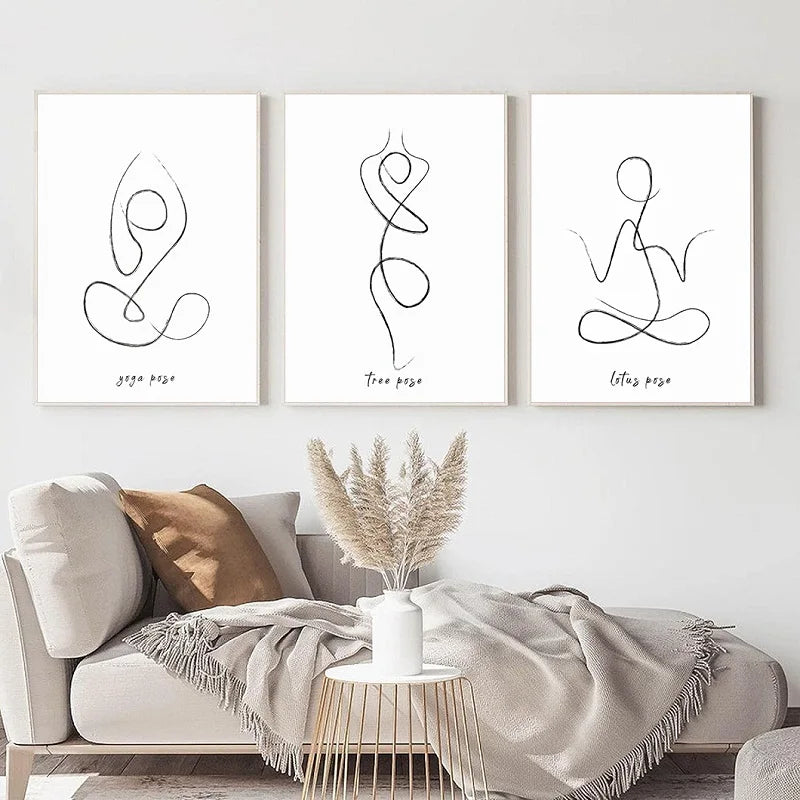 Yoga Pose Line Art Meditation Poster Yoga Symbol Breathe Canvas Printing Minimalist Modern Wall Art Picture Yoga Room Decor Peaceful Pleasures Health and Wellness