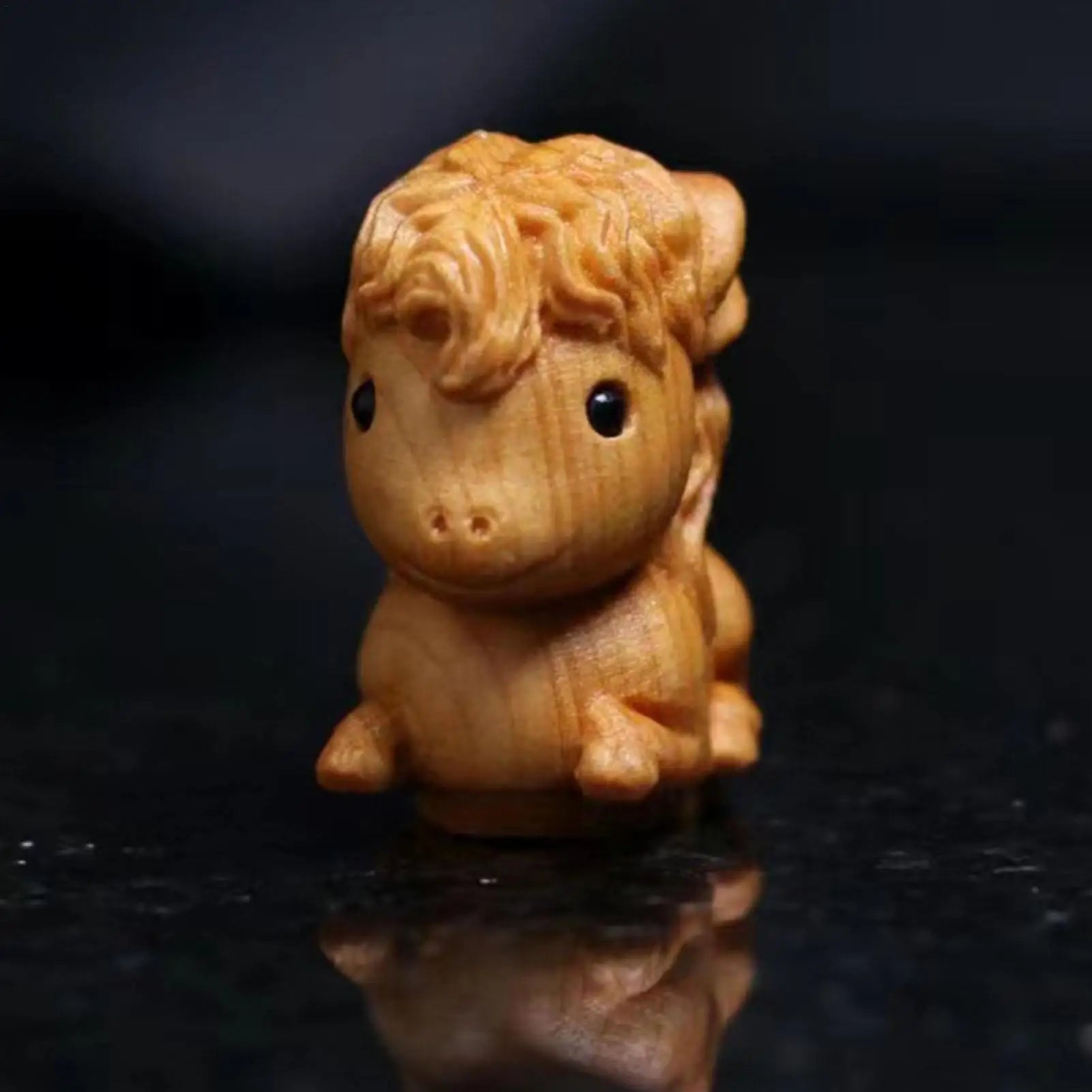 Wooden Horse Figurine Miniature Tabletop Decor Desktop Wealth Sculpture for Home Office Bedroom Living Room Bookcase Window Sill Peaceful Pleasures Health and Wellness