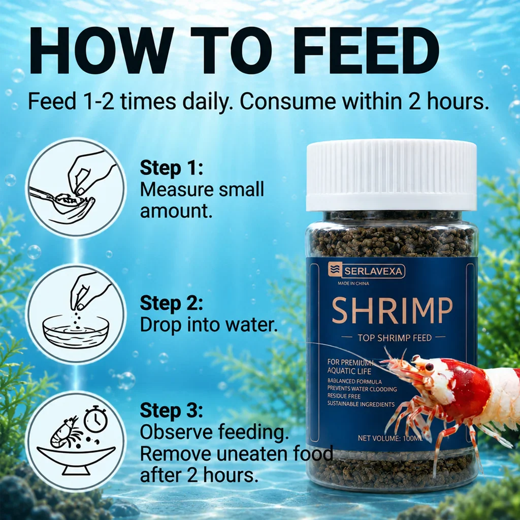 SERLAVEXA High-Calcium Shrimp Food Sinking Pellets with Spoon