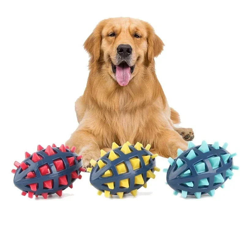Squeaky Rubber Rugby Dog Toy – Bite-Resistant Chew Toy