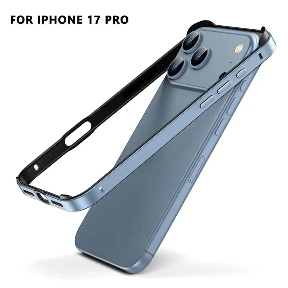 Luxury Alloy Metal Bumper Phone Case For iPhone 17 Air 17 Pro Max 17 Pro Silicone Lining Corner Pads Anti Collision Frame Peaceful Pleasures Health and Wellness blue 17 pro