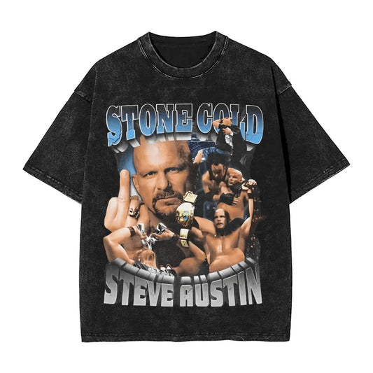 Steve Austin Men T Shirt Washed Funny Tee Shirt Short Sleeve Crewneck T-Shirt Pure Cotton Plus Size Clothes Peaceful Pleasures Health and Wellness black M