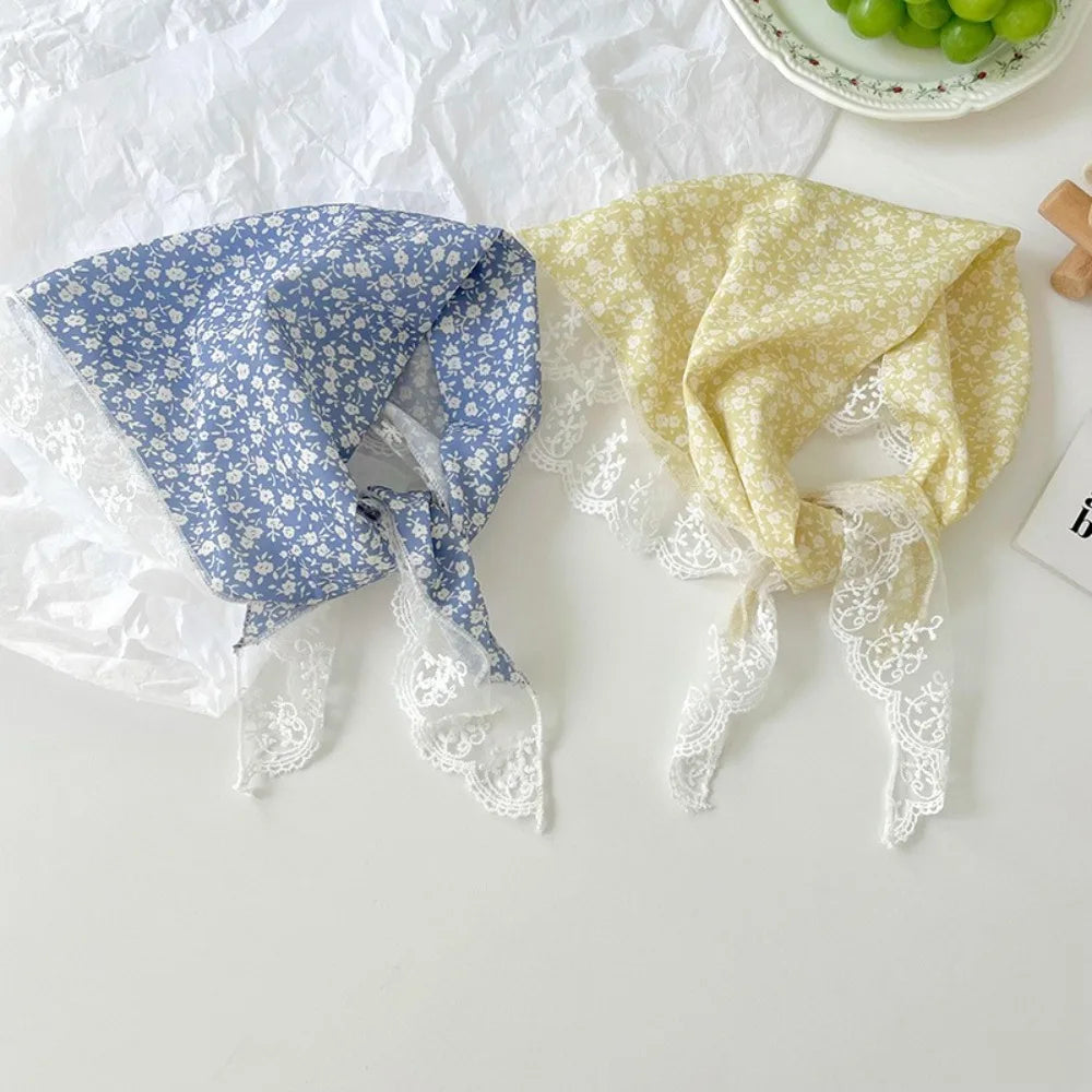 French Floral Triangle Scarf – Turban Bandana Hair Band Women