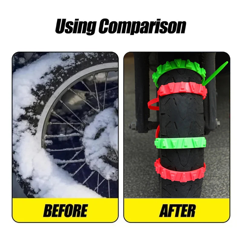 Anti-Skid Snow Chains for Motorcycle & Bicycle Tires – 10 Pack