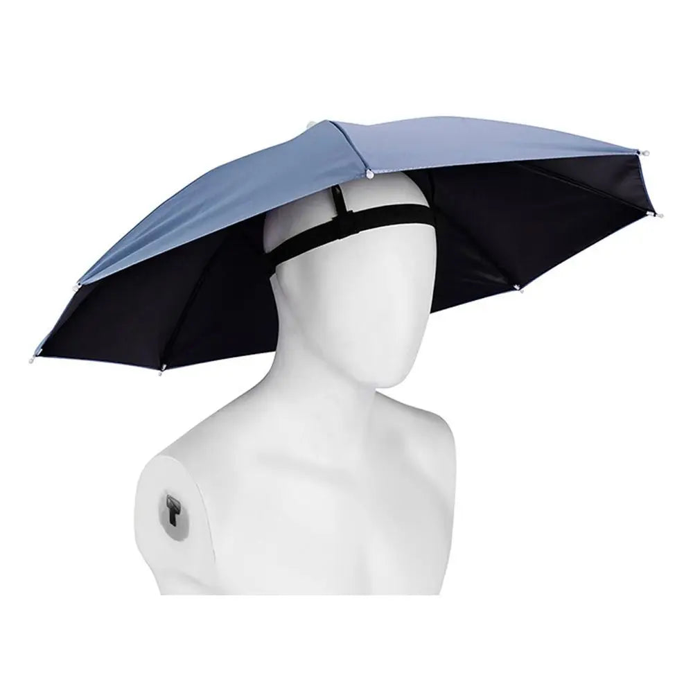 Portable Sunshade Head Umbrella Hat Windproof Elastic band Rain Gear Head Wearing Head Hats Peaceful Pleasures Health and Wellness Blue