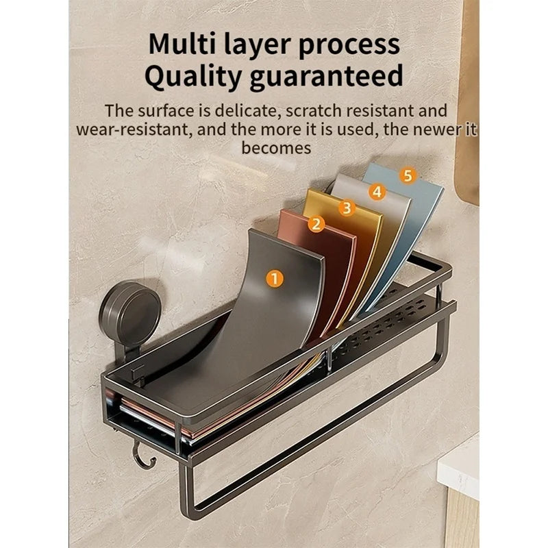 No-Drill Suction Cup Bathroom Shelf | Aluminum Wall Organizer