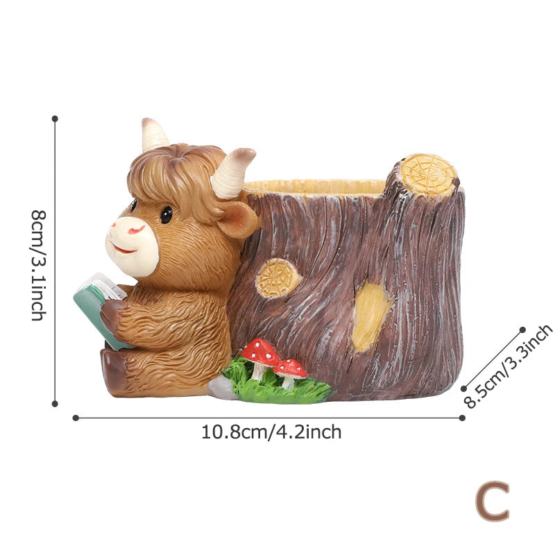 Highland Cow Resin Succulent Planter | Mini Cute Flower Pot