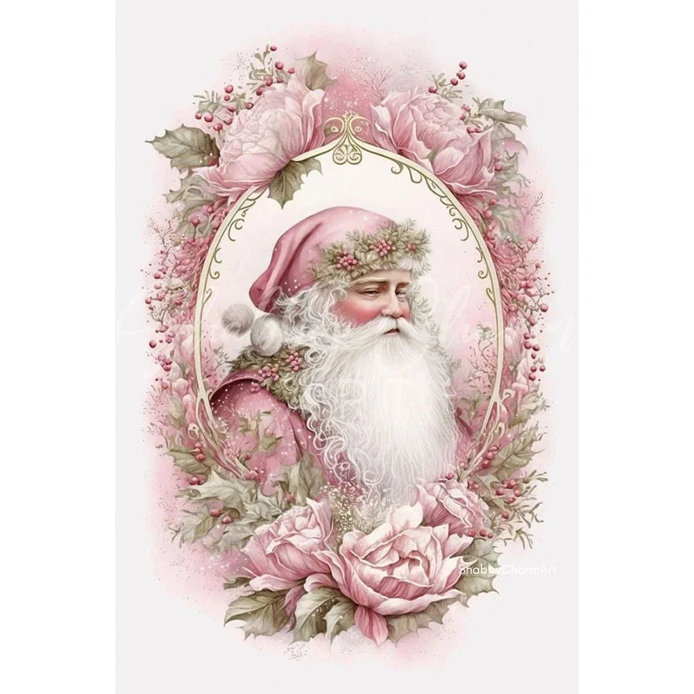 Full Embroidery cotton Thread 14CT Printed Pink Santa Cross Stitch 45x65cm Peaceful Pleasures Health and Wellness