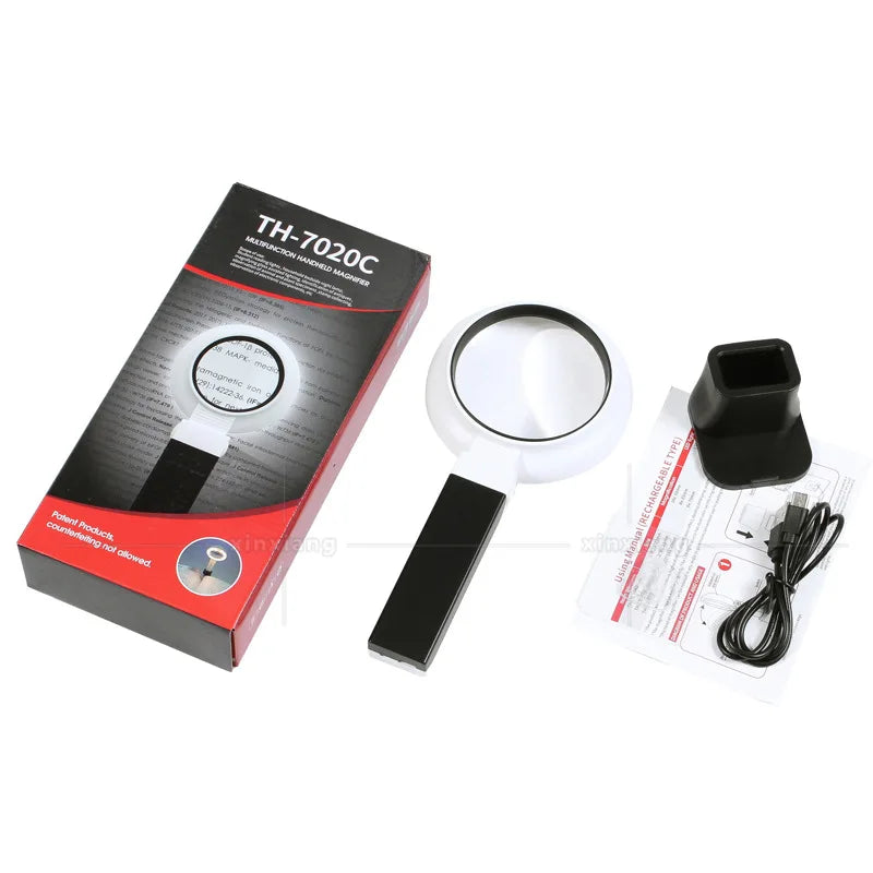 Rechargeable Magnifier Handheld Desktop 6X 8X 16X Magnifying Glass with Three Color Led Lights for Reading Peaceful Pleasures Health and Wellness